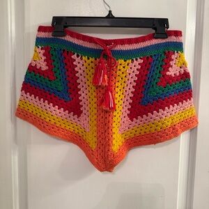 Farm Rio Rainbow Colorful Striped Crochet Women Shorts